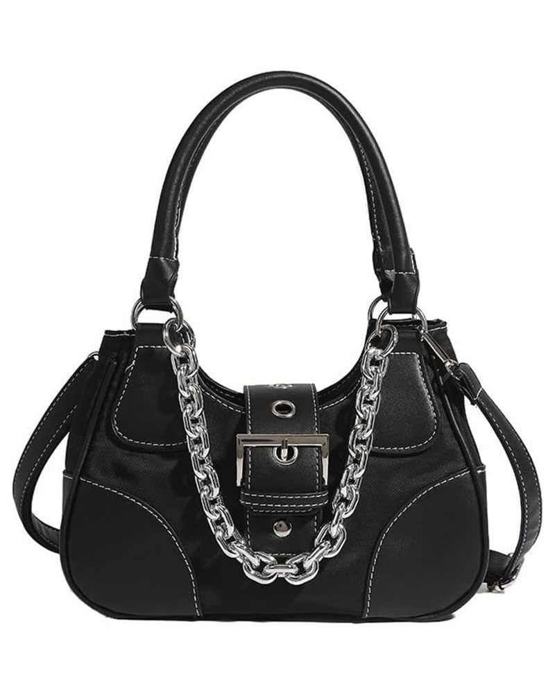 Tote Bag Women Y2K Contrast Hobo Bag Fashion Splicing Handbag Patchwork Top Handle Shoulder Bag with Chain Black $14.84 Totes