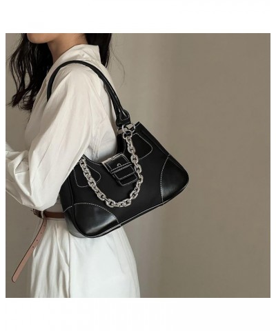 Tote Bag Women Y2K Contrast Hobo Bag Fashion Splicing Handbag Patchwork Top Handle Shoulder Bag with Chain Black $14.84 Totes