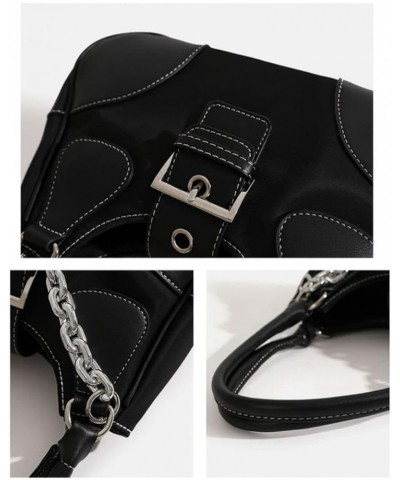 Tote Bag Women Y2K Contrast Hobo Bag Fashion Splicing Handbag Patchwork Top Handle Shoulder Bag with Chain Black $14.84 Totes