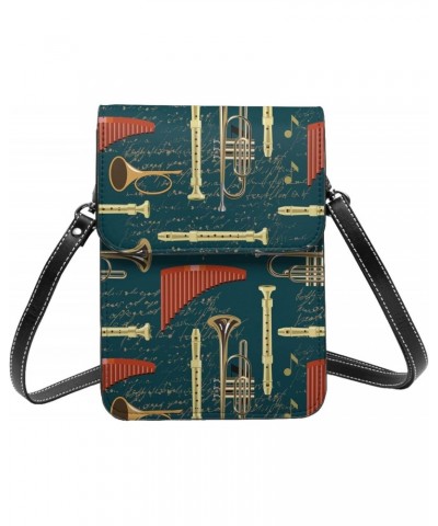 Musical Instruments Music Vintage Small Crossbody Cell Phone Purse for Women Mini Messenger Leather Shoulder Wallet $21.43 Cr...