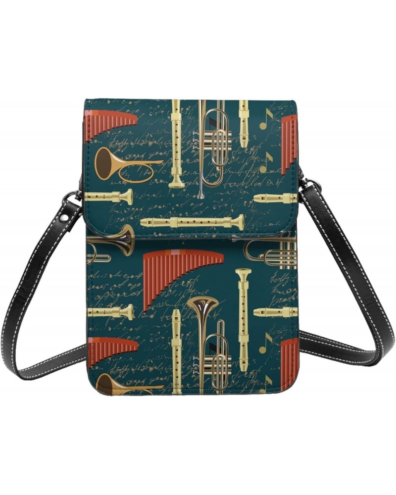 Musical Instruments Music Vintage Small Crossbody Cell Phone Purse for Women Mini Messenger Leather Shoulder Wallet $21.43 Cr...