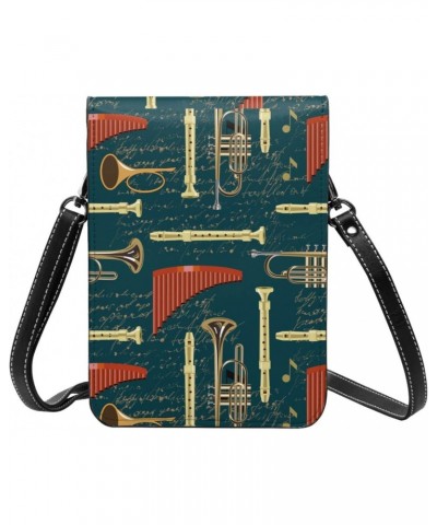 Musical Instruments Music Vintage Small Crossbody Cell Phone Purse for Women Mini Messenger Leather Shoulder Wallet $21.43 Cr...