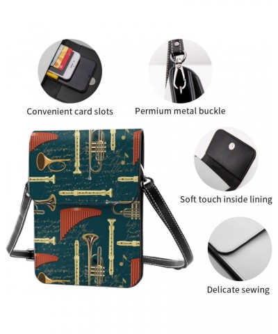 Musical Instruments Music Vintage Small Crossbody Cell Phone Purse for Women Mini Messenger Leather Shoulder Wallet $21.43 Cr...