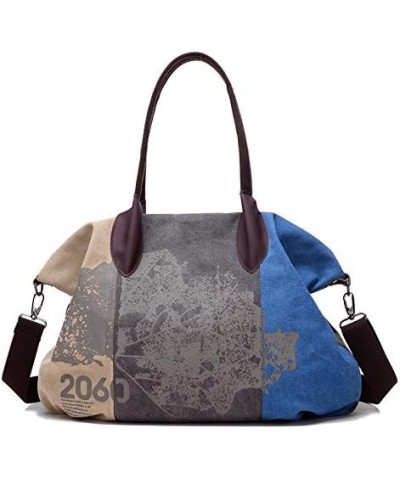 Ladies Fashion Retro Graffiti Canvas Bag Hobo Canvas Daily Purse Shoulder Tote Shopper Bag Work Travel Handbags (Blue) Blue $...