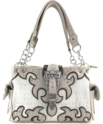 Concealed Carry Western Croc Buckle Duo Color Shoulder Handbag Purse Beige Handbag $34.93 Shoulder Bags