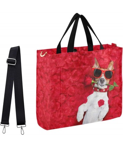 Cute Dog with Rose Valentine's Day Satchel Crossbody Bag Tote for Work Travel Beach Gym Multi $13.75 Totes