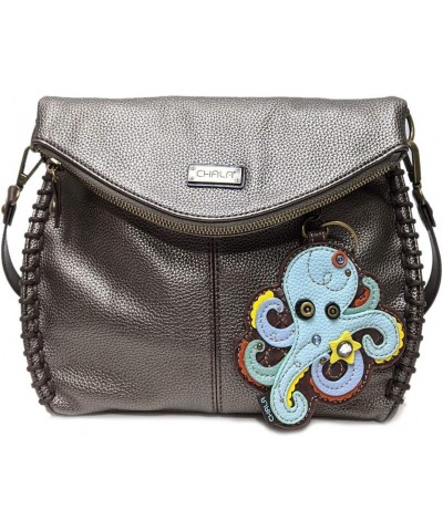 Charming Crossbody Bag Shoulder Handbag With Flap Top and Zipper Pewter (Coin Purse_ Octpus) $31.59 Crossbody Bags