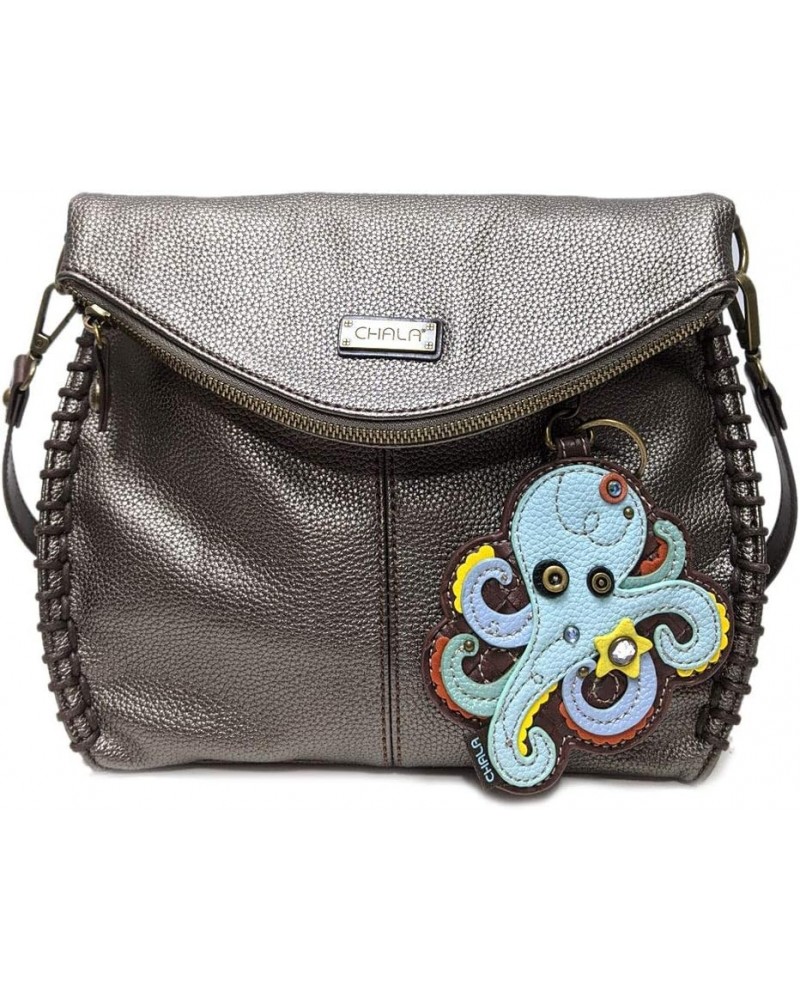 Charming Crossbody Bag Shoulder Handbag With Flap Top and Zipper Pewter (Coin Purse_ Octpus) $31.59 Crossbody Bags