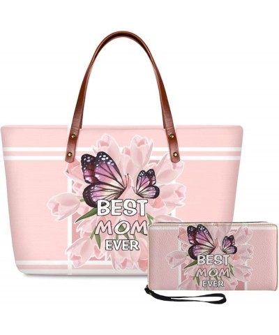 Purse and Wallet Set, Large Tote and Wallet Set for Women, Lightweight Purses Set Butterfly Tulip Print -Pink $24.77 Totes