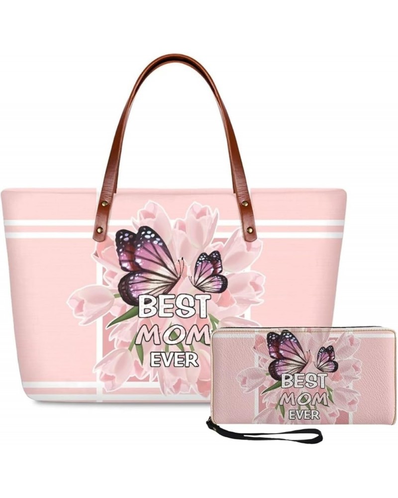 Purse and Wallet Set, Large Tote and Wallet Set for Women, Lightweight Purses Set Butterfly Tulip Print -Pink $24.77 Totes