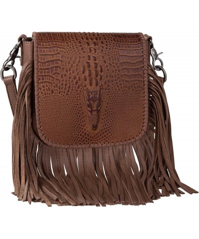 Western Crossbody Bags for Women Cowgirl Small Tooled Fringe Leather Purse G-embossed Crocodile Brown $31.85 Crossbody Bags