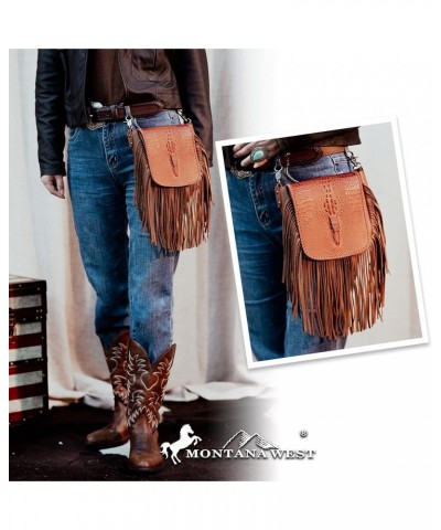 Western Crossbody Bags for Women Cowgirl Small Tooled Fringe Leather Purse G-embossed Crocodile Brown $31.85 Crossbody Bags