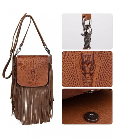 Western Crossbody Bags for Women Cowgirl Small Tooled Fringe Leather Purse G-embossed Crocodile Brown $31.85 Crossbody Bags