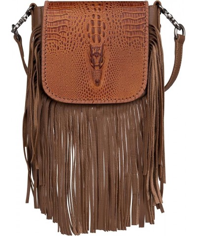 Western Crossbody Bags for Women Cowgirl Small Tooled Fringe Leather Purse G-embossed Crocodile Brown $31.85 Crossbody Bags