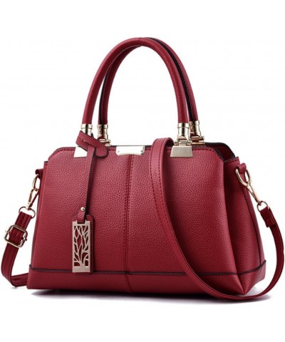 Women's Vintage Faux Leather Handbag Tote Bag Crossbody Shoulder Messenger Bags Wine Red $16.73 Handbags