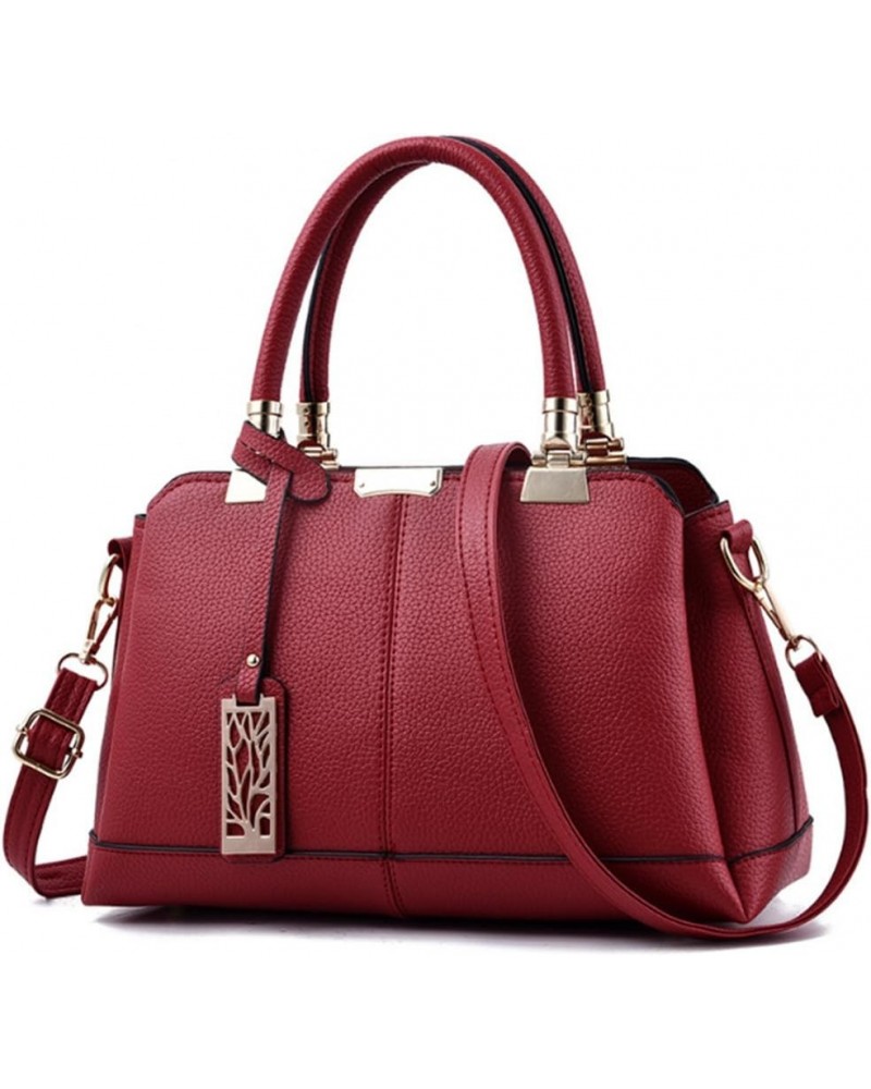 Women's Vintage Faux Leather Handbag Tote Bag Crossbody Shoulder Messenger Bags Wine Red $16.73 Handbags