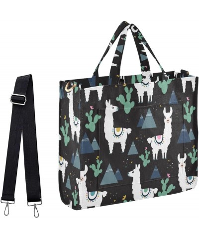 Llama Cactus Black Floral Corduroy Satchel Tote Bag for Women Weekender Travel Beach Shopping Multi05 $12.10 Totes