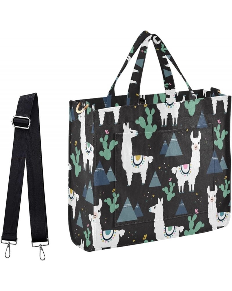 Llama Cactus Black Floral Corduroy Satchel Tote Bag for Women Weekender Travel Beach Shopping Multi05 $12.10 Totes