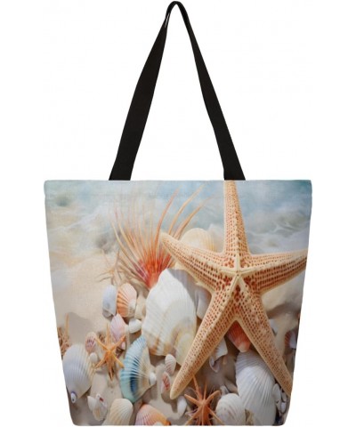 Oceanic Canvas Tote Bag, Featuring Double-Sided Starfish Prints for Casual Style $11.50 Totes