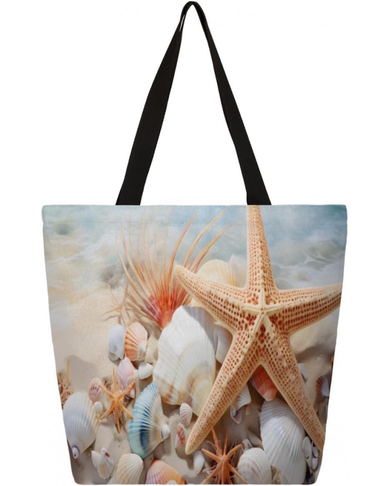 Oceanic Canvas Tote Bag, Featuring Double-Sided Starfish Prints for Casual Style $11.50 Totes