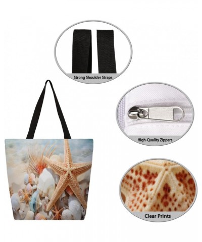 Oceanic Canvas Tote Bag, Featuring Double-Sided Starfish Prints for Casual Style $11.50 Totes