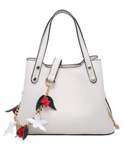 Womens Flowers Charm Handbag White $36.89 Handbags