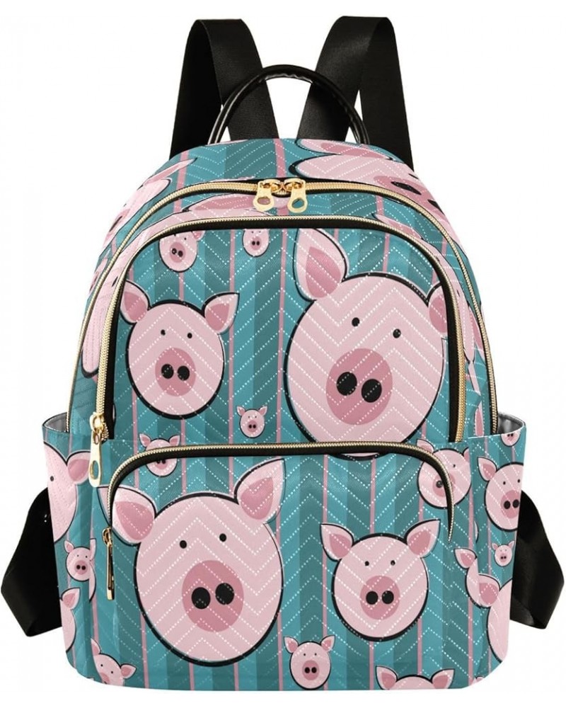 Women Backpack Purse Funny Pink Pig Faces Striped Fashion Shoulder Bags Travel Backpack Small Daypacks S Medium $13.78 Backpacks