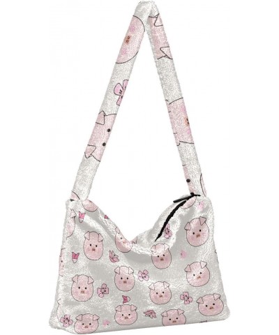 Women Boho Handbag Pink Pig Flower Doodle Underarm Bag Tote Bag Shoulder Bag Crossbody Bag Fluffy Cell Phone Purse Patriot La...