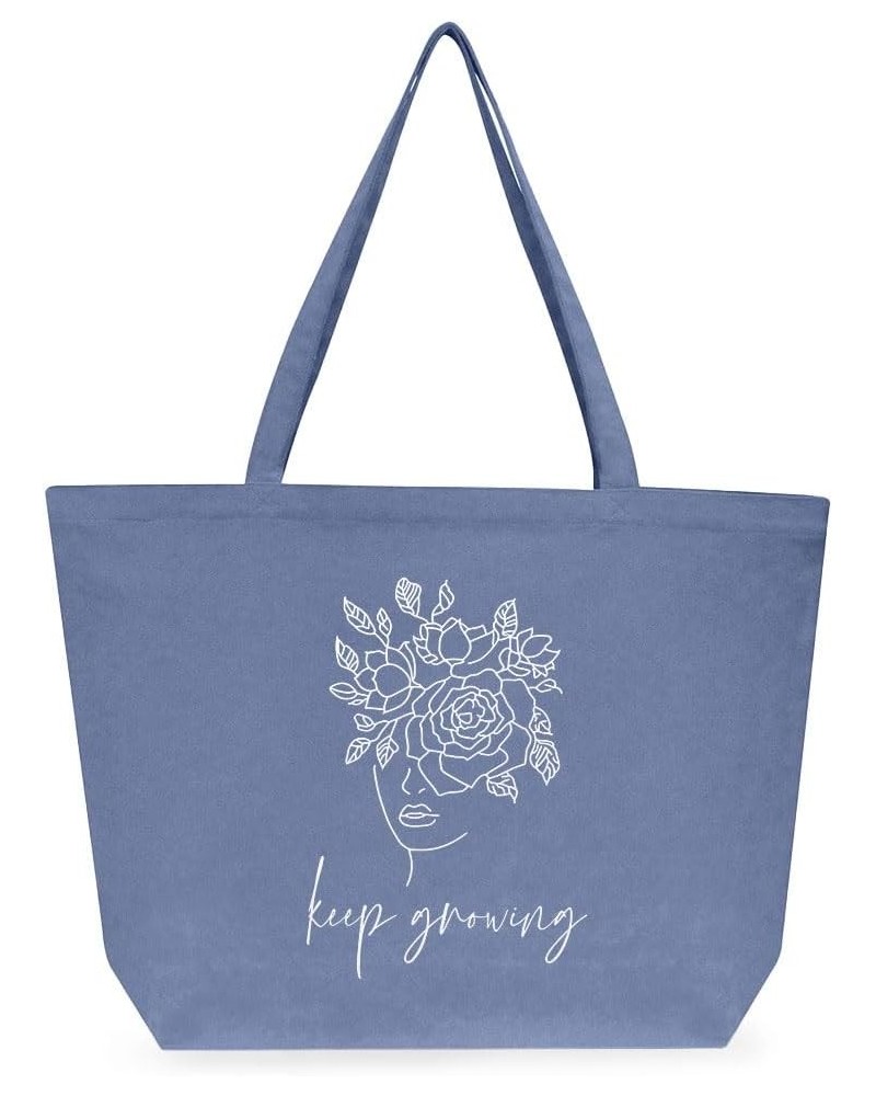 Keep Growing Cotton Tote Bag - Manifestation Lover Gift - Mindfulness Themed Stuff Denim $15.49 Totes