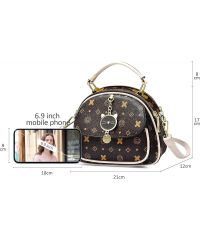 Women Fashion Shoulder Bags Vintage Casual PU Leather Messenger Print Crossbody Bag Judypao-brown-a $22.50 Shoulder Bags