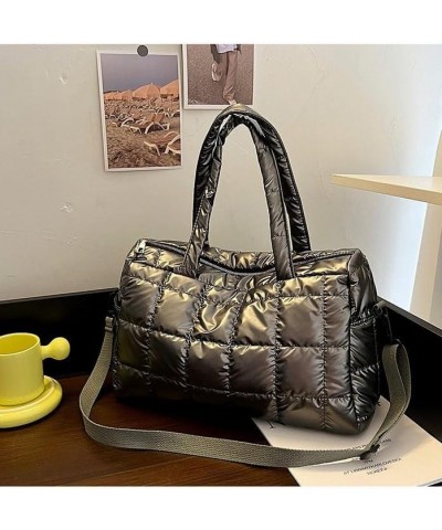 Women Puffer Shoulder Bag Nylon Padded Tote Bag Stylish Crossbody Bag with Wide Adjustable Strap Khaki $17.15 Shoulder Bags