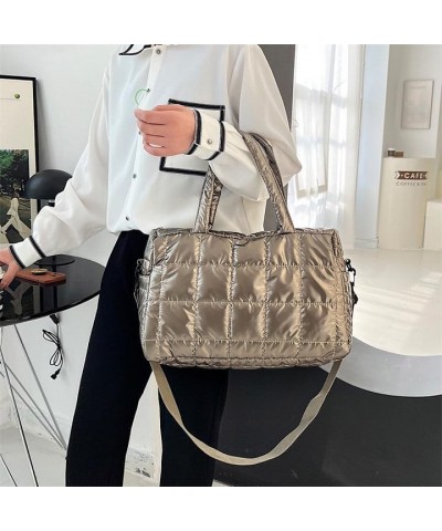 Women Puffer Shoulder Bag Nylon Padded Tote Bag Stylish Crossbody Bag with Wide Adjustable Strap Khaki $17.15 Shoulder Bags