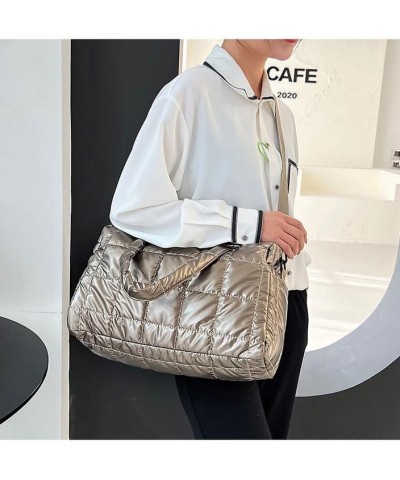 Women Puffer Shoulder Bag Nylon Padded Tote Bag Stylish Crossbody Bag with Wide Adjustable Strap Khaki $17.15 Shoulder Bags