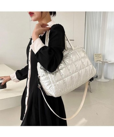 Women Puffer Shoulder Bag Nylon Padded Tote Bag Stylish Crossbody Bag with Wide Adjustable Strap Khaki $17.15 Shoulder Bags