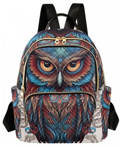 Cat with Mechanical Gears Women Small Backpack Purse Quilted Backpack Purse for Women Vintage Blue Red Owl Small $15.74 Backp...