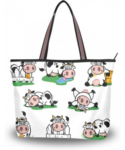 Top Handle Tote Bag Cute Cows Set Shoulder Bag Handbag for Women $14.03 Shoulder Bags