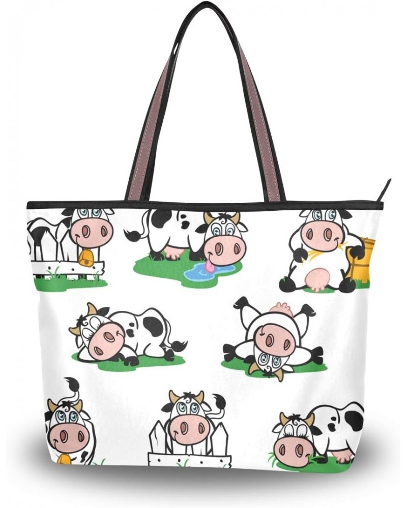 Top Handle Tote Bag Cute Cows Set Shoulder Bag Handbag for Women $14.03 Shoulder Bags