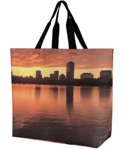 Shoulder Bag Casual Work Bag for Women Boston Charles River City Skyline Sunset Large Capacity Bags for Shopping,Travel Beach...