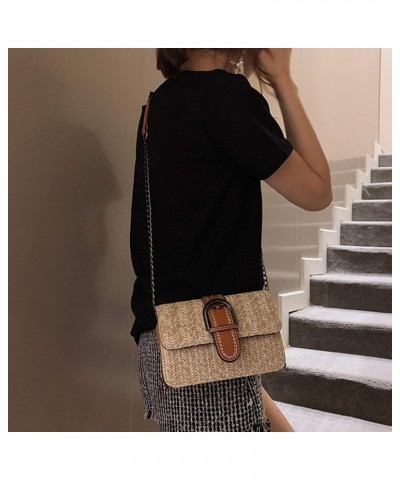 Women's Solid Faux Leather Tote Bag Women Fashion Summer Beach Wild Chain Messenger Shoulder Bag Solid Weaving Brown $16.81 S...