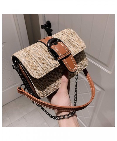 Women's Solid Faux Leather Tote Bag Women Fashion Summer Beach Wild Chain Messenger Shoulder Bag Solid Weaving Brown $16.81 S...