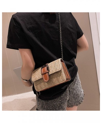 Women's Solid Faux Leather Tote Bag Women Fashion Summer Beach Wild Chain Messenger Shoulder Bag Solid Weaving Brown $16.81 S...