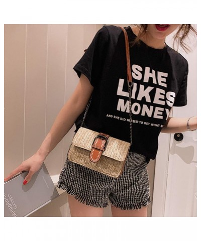 Women's Solid Faux Leather Tote Bag Women Fashion Summer Beach Wild Chain Messenger Shoulder Bag Solid Weaving Brown $16.81 S...