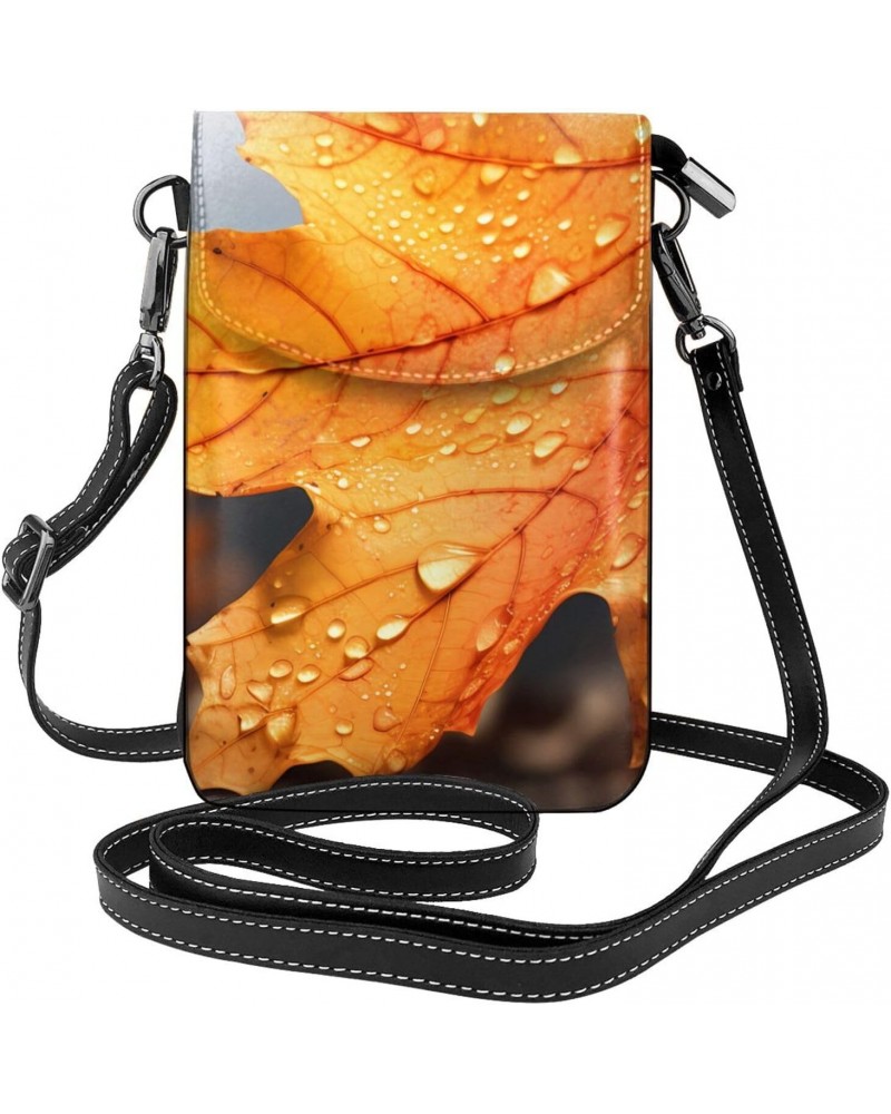 Women Small Cell Phone Purse Fall Maple Leaf Pattern Soft, Durable and Waterproof PU Leather Convenient for Daily use and Tra...