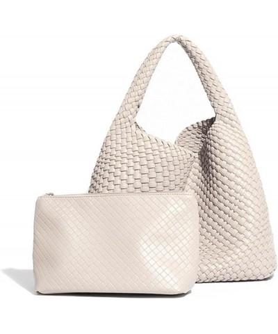 Woven Bag for Women, Fashion Woven Tote Bag Soft Vegan Leather Hobo Handbag Purse Retro Hand-woven with Clutch Pouch White-1 ...