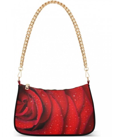 Red Rose Petals Valentine Day Womens Shoulder Bag for Women, Girls Hobo Tote Handbag Gold Chain Crossbody Bag with Zipper Clu...