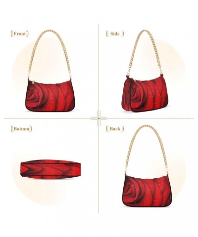 Red Rose Petals Valentine Day Womens Shoulder Bag for Women, Girls Hobo Tote Handbag Gold Chain Crossbody Bag with Zipper Clu...