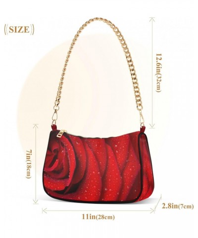 Red Rose Petals Valentine Day Womens Shoulder Bag for Women, Girls Hobo Tote Handbag Gold Chain Crossbody Bag with Zipper Clu...