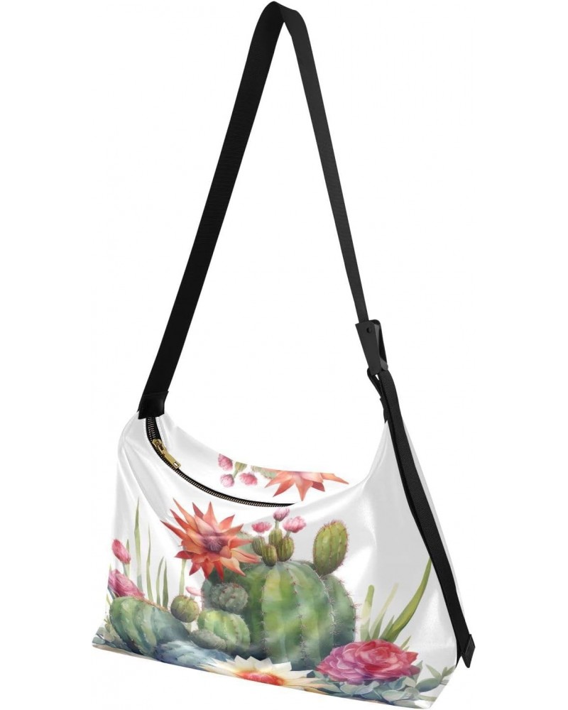 Cactus Flower Botanical Hobo Shoulder Bag for Women Men PU Leather Crossbody Bag Slouchy Tote Handbags for Traveling Working ...