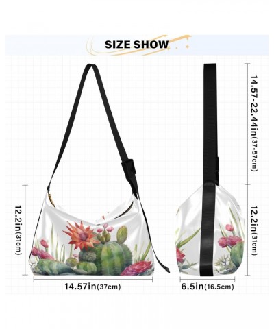 Cactus Flower Botanical Hobo Shoulder Bag for Women Men PU Leather Crossbody Bag Slouchy Tote Handbags for Traveling Working ...