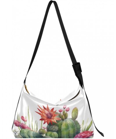 Cactus Flower Botanical Hobo Shoulder Bag for Women Men PU Leather Crossbody Bag Slouchy Tote Handbags for Traveling Working ...